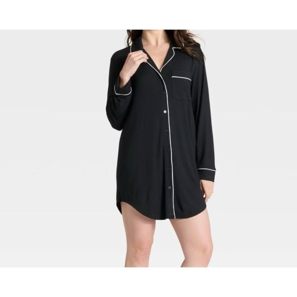 Women's Auden Cloud Knit Modal Notch Collar Nightgown Size XS -black‎ NWT